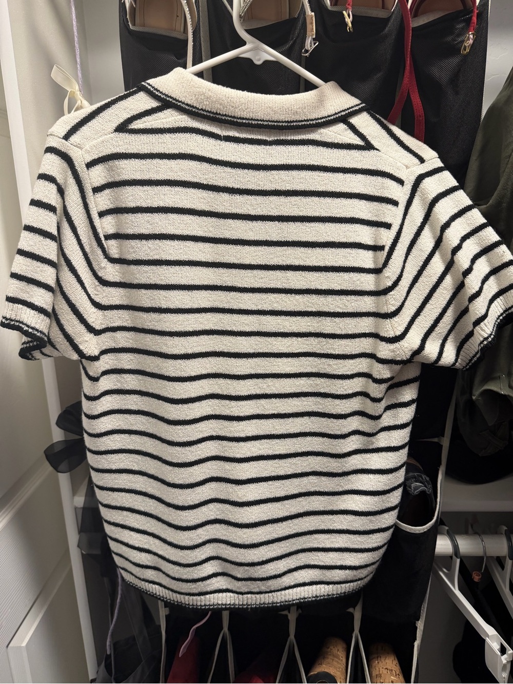 White Stag Cream and Black Striped Polo Knit Top - Picture 3 of 3